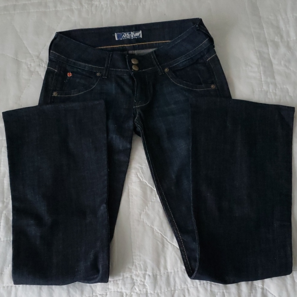 Hudson dark wash wide leg low rise.